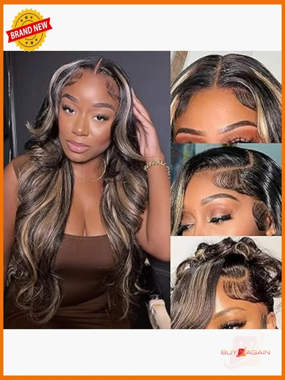 Lace Front Human Hair Wig Highlight Ombre Body Wave 200 Density Glueless